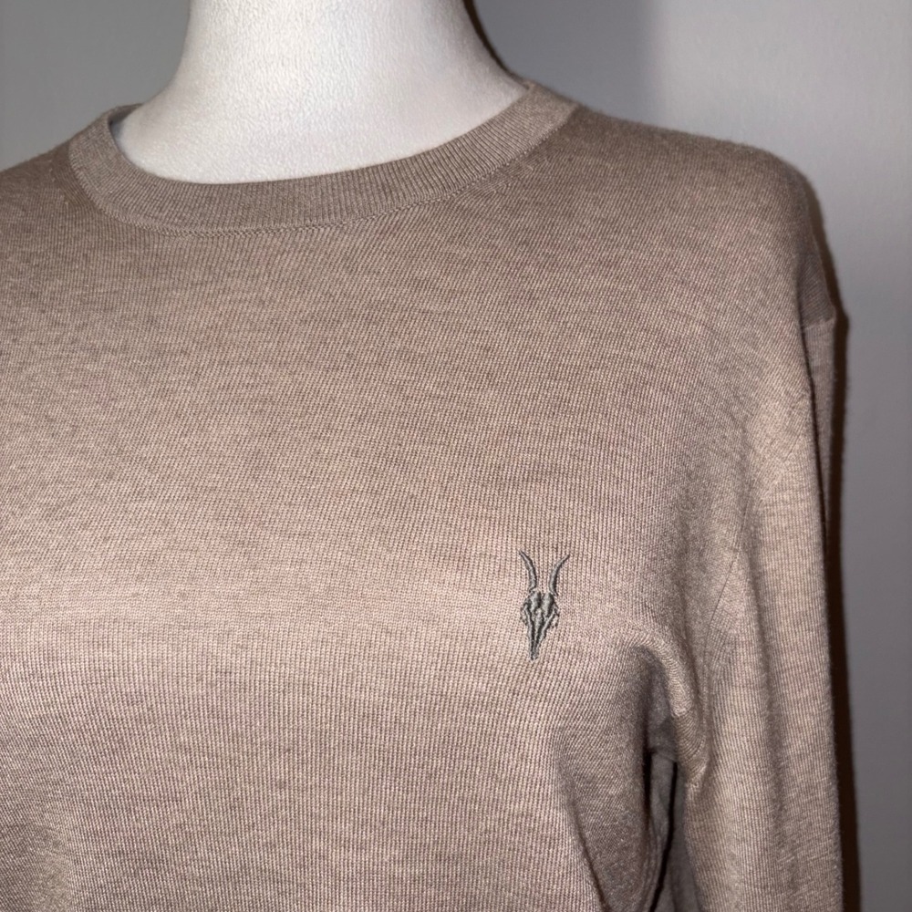 ALL‎ SAINTS Taupe Crew Neck Long Sleeve Sweater Lightweight - Picture 2 of 7